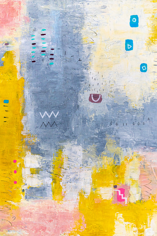 Yellow Modern Abstract Wall Art — Original Oil Painting, Textured Canvas Hand-painted — "Vestigia Calida II" (20"x20" | 51x51cm)