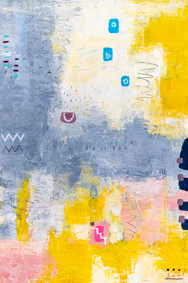 Yellow Modern Abstract Wall Art — Original Oil Painting, Textured Canvas Hand-painted — "Vestigia Calida II" (20"x20" | 51x51cm)
