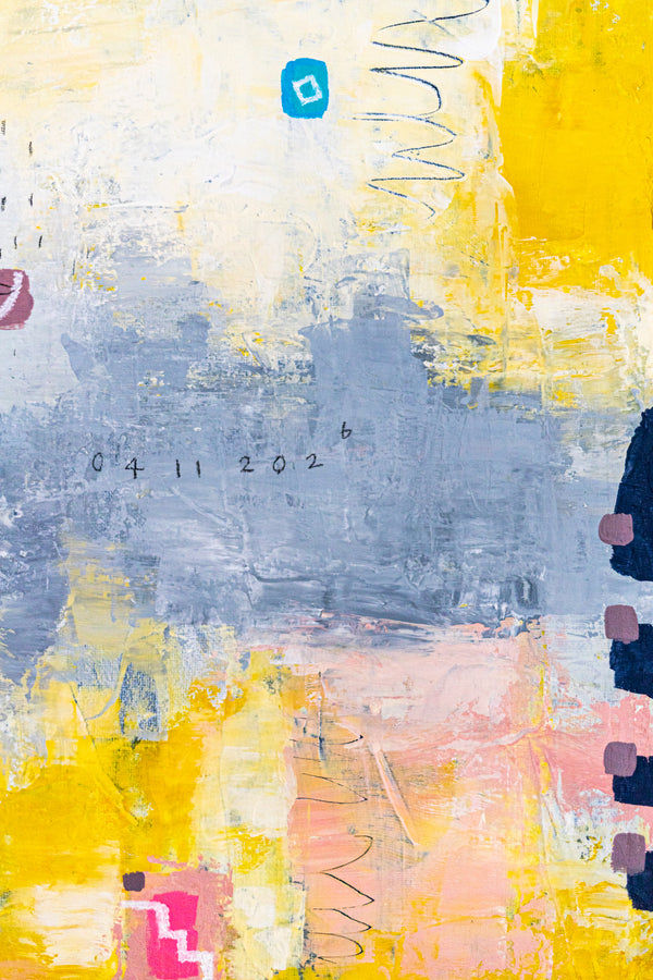 Yellow Modern Abstract Wall Art — Original Oil Painting, Textured Canvas Hand-painted — "Vestigia Calida II" (20"x20" | 51x51cm)