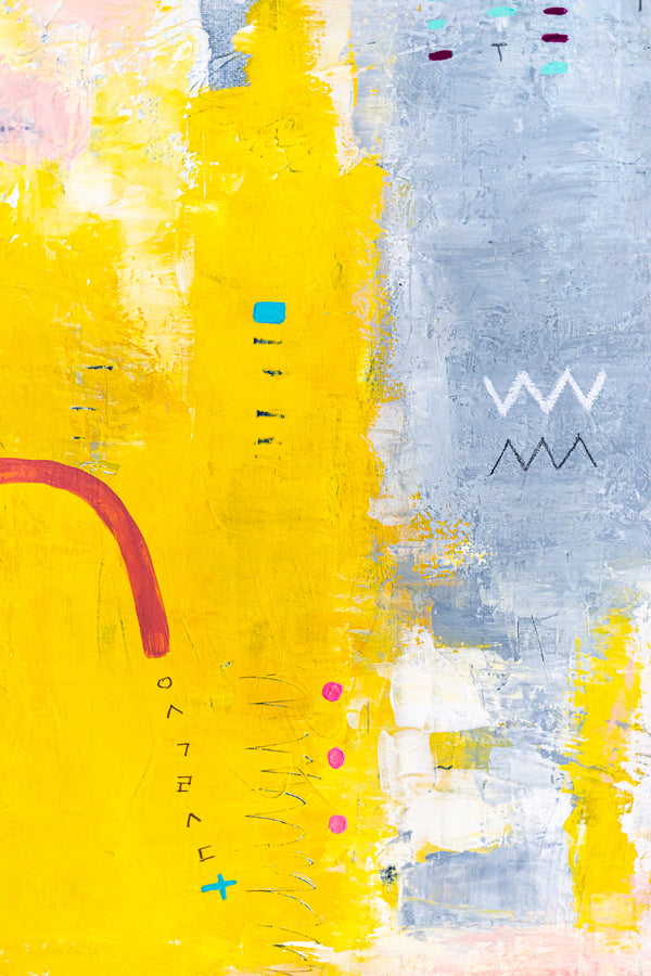 Yellow Modern Abstract Wall Art — Original Oil Painting, Textured Canvas Hand-painted — "Vestigia Calida II" (20"x20" | 51x51cm)