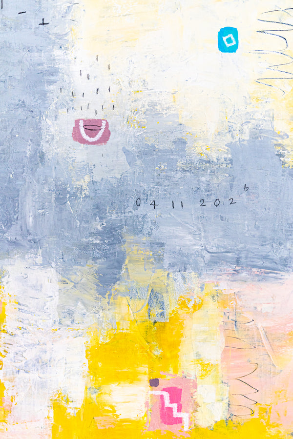 Yellow Modern Abstract Wall Art — Original Oil Painting, Textured Canvas Hand-painted — "Vestigia Calida II" (20"x20" | 51x51cm)