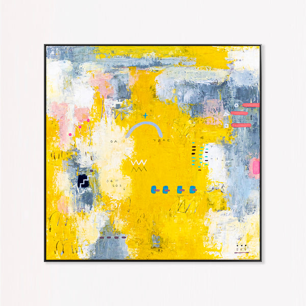 Vibrant Yellow Bold Abstract Wall Art — Modern Original Oil Painting, Textured Canvas — "Vestigia Calida I" (20"x20" | 51x51cm)