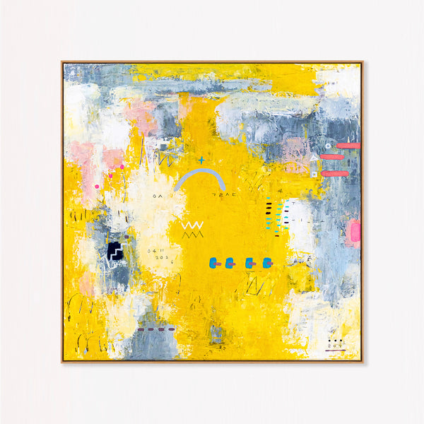 Vibrant Yellow Bold Abstract Wall Art — Modern Original Oil Painting, Textured Canvas — "Vestigia Calida I" (20"x20" | 51x51cm)