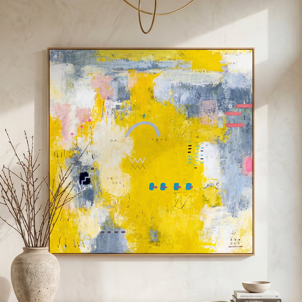 Vibrant Yellow Bold Abstract Wall Art — Modern Original Oil Painting, Textured Canvas — "Vestigia Calida I"