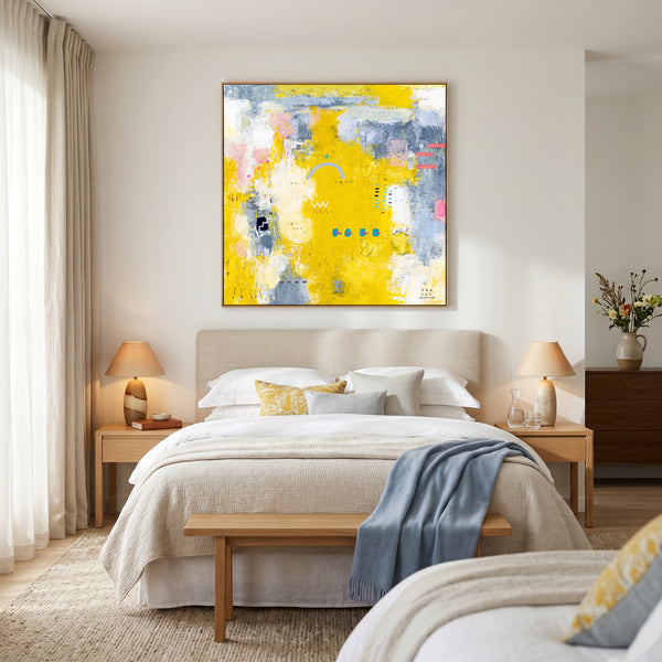 Vibrant Yellow Bold Abstract Wall Art — Modern Original Oil Painting, Textured Canvas — "Vestigia Calida I"