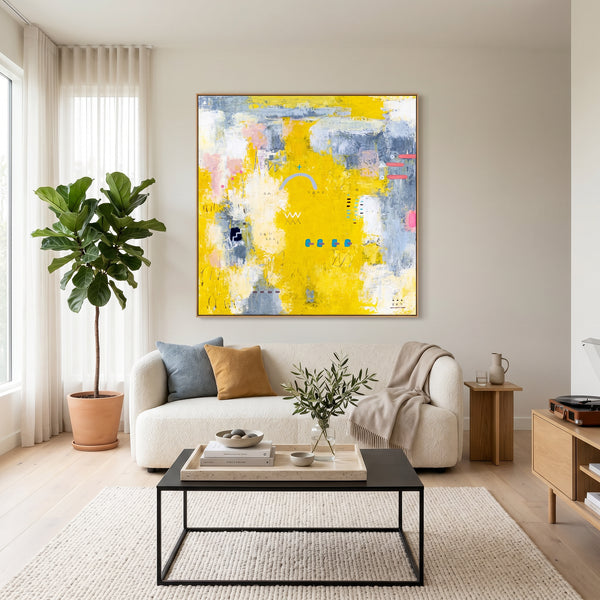 Vibrant Yellow Bold Abstract Wall Art — Modern Original Oil Painting, Textured Canvas — "Vestigia Calida I"