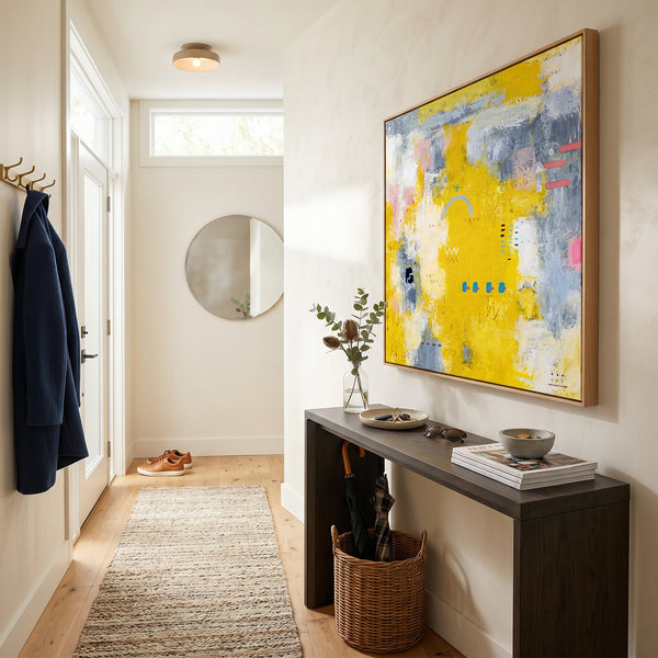 Vibrant Yellow Bold Abstract Wall Art — Modern Original Oil Painting, Textured Canvas — "Vestigia Calida I"