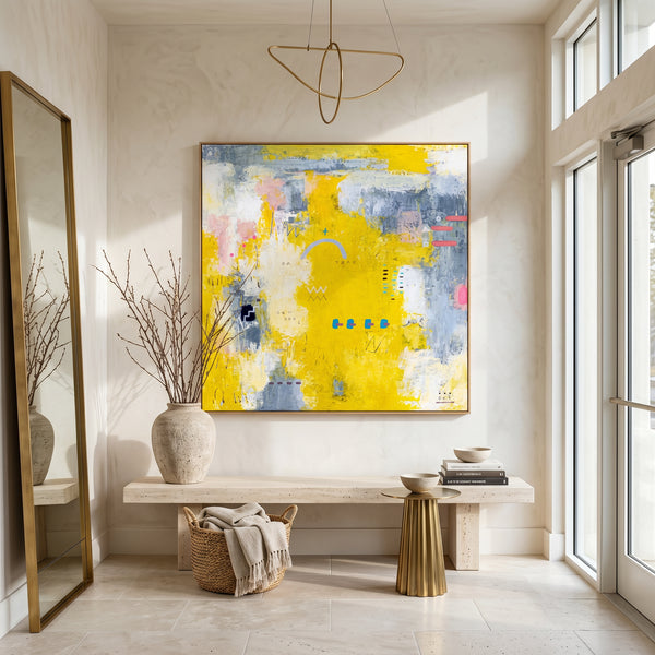 Vibrant Yellow Bold Abstract Wall Art — Modern Original Oil Painting, Textured Canvas — "Vestigia Calida I"