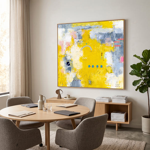 Vibrant Yellow Bold Abstract Wall Art — Modern Original Oil Painting, Textured Canvas — "Vestigia Calida I"