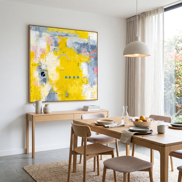 Vibrant Yellow Bold Abstract Wall Art — Modern Original Oil Painting, Textured Canvas — "Vestigia Calida I"