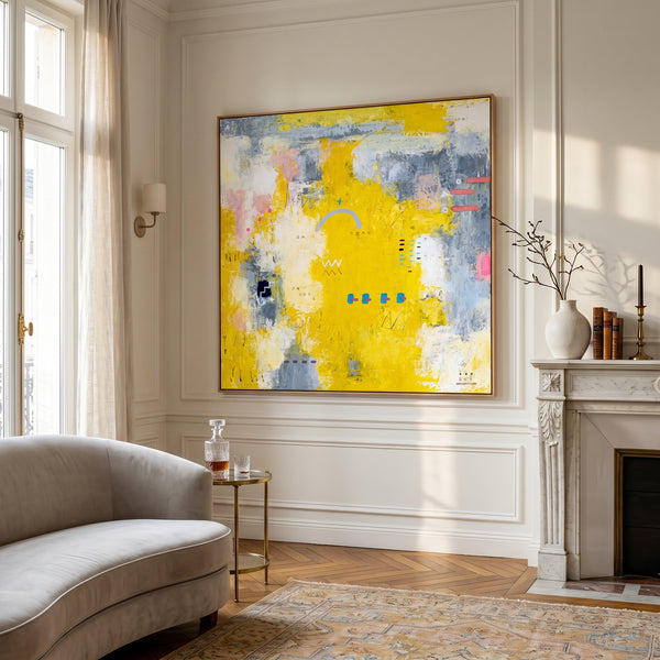 Vibrant Yellow Bold Abstract Wall Art — Modern Original Oil Painting, Textured Canvas — "Vestigia Calida I"