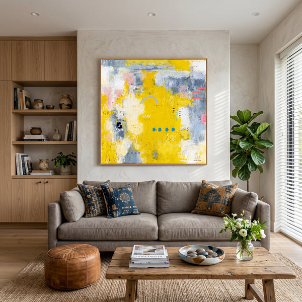 Vibrant Yellow Bold Abstract Wall Art — Modern Original Oil Painting, Textured Canvas — "Vestigia Calida I"