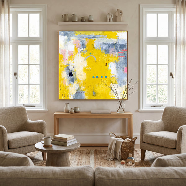 Vibrant Yellow Bold Abstract Wall Art — Modern Original Oil Painting, Textured Canvas — "Vestigia Calida I"