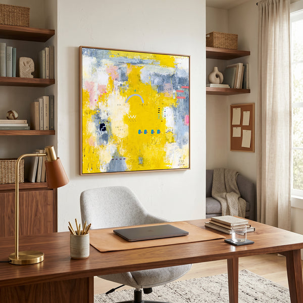 Vibrant Yellow Bold Abstract Wall Art — Modern Original Oil Painting, Textured Canvas — "Vestigia Calida I"
