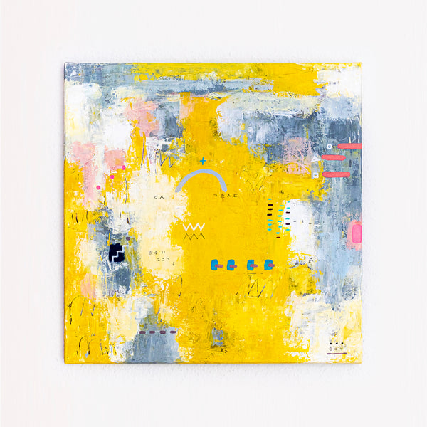 Vibrant Yellow Bold Abstract Wall Art — Modern Original Oil Painting, Textured Canvas — "Vestigia Calida I"