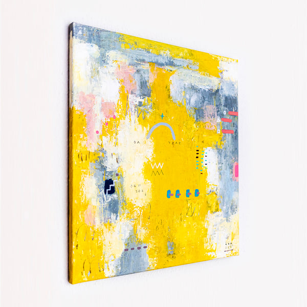 Vibrant Yellow Bold Abstract Wall Art — Modern Original Oil Painting, Textured Canvas — "Vestigia Calida I"