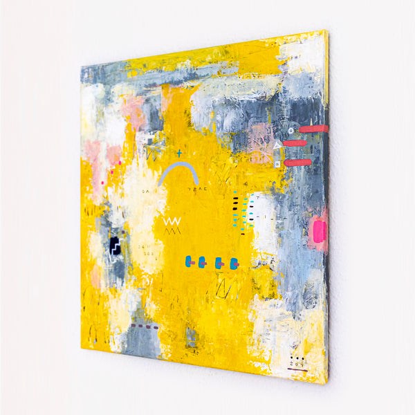Vibrant Yellow Bold Abstract Wall Art — Modern Original Oil Painting, Textured Canvas — "Vestigia Calida I"