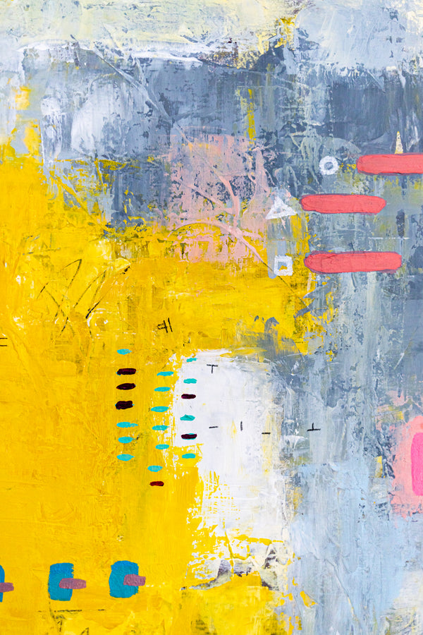 Vibrant Yellow Bold Abstract Wall Art — Modern Original Oil Painting, Textured Canvas — "Vestigia Calida I" (20"x20" | 51x51cm)