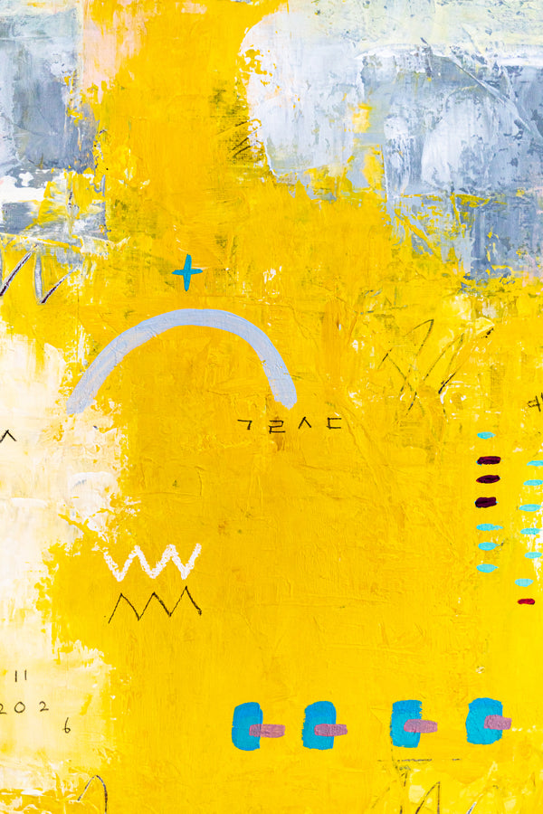 Vibrant Yellow Bold Abstract Wall Art — Modern Original Oil Painting, Textured Canvas — "Vestigia Calida I" (20"x20" | 51x51cm)