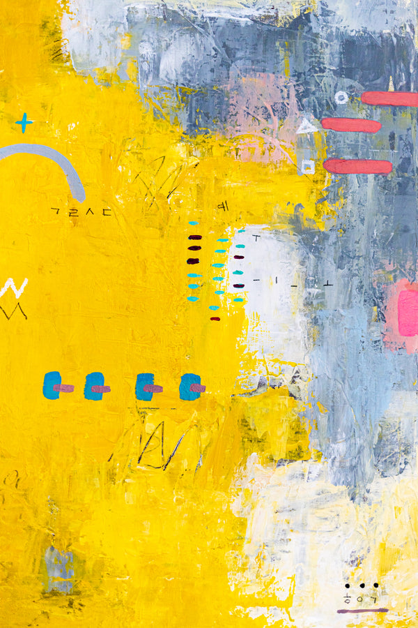 Vibrant Yellow Bold Abstract Wall Art — Modern Original Oil Painting, Textured Canvas — "Vestigia Calida I" (20"x20" | 51x51cm)