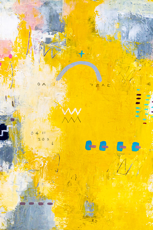 Vibrant Yellow Bold Abstract Wall Art — Modern Original Oil Painting, Textured Canvas — "Vestigia Calida I"