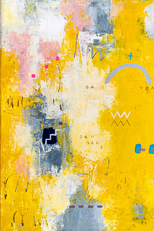 Vibrant Yellow Bold Abstract Wall Art — Modern Original Oil Painting, Textured Canvas — "Vestigia Calida I" (20"x20" | 51x51cm)