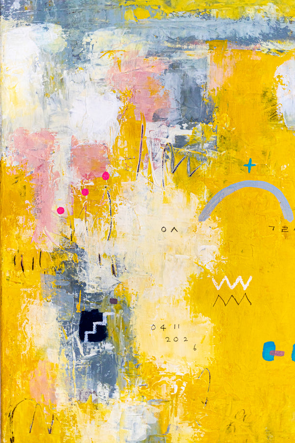 Vibrant Yellow Bold Abstract Wall Art — Modern Original Oil Painting, Textured Canvas — "Vestigia Calida I" (20"x20" | 51x51cm)
