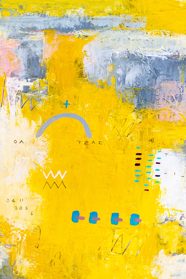 Vibrant Yellow Bold Abstract Wall Art — Modern Original Oil Painting, Textured Canvas — "Vestigia Calida I" (20"x20" | 51x51cm)