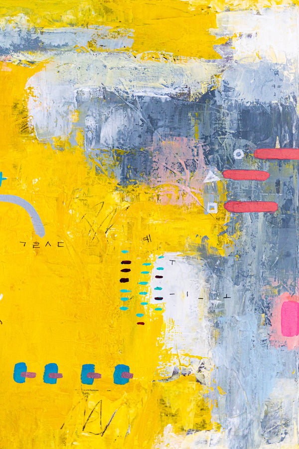 Vibrant Yellow Bold Abstract Wall Art — Modern Original Oil Painting, Textured Canvas — "Vestigia Calida I" (20"x20" | 51x51cm)