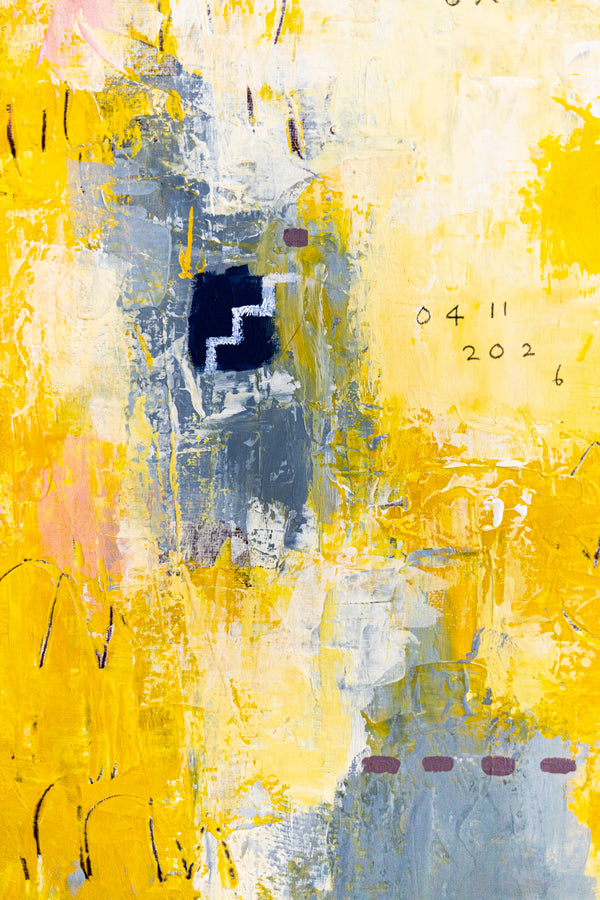 Vibrant Yellow Bold Abstract Wall Art — Modern Original Oil Painting, Textured Canvas — "Vestigia Calida I" (20"x20" | 51x51cm)