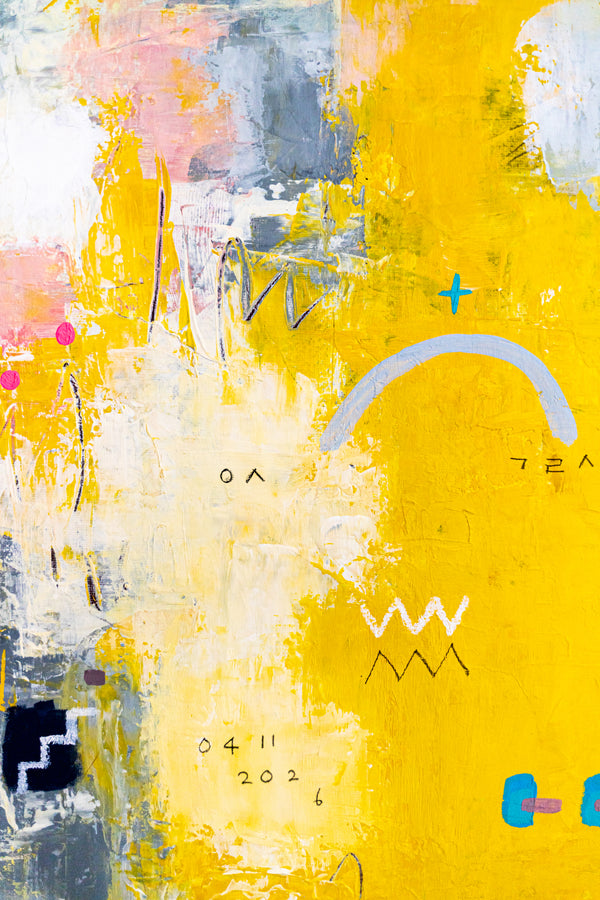 Vibrant Yellow Bold Abstract Wall Art — Modern Original Oil Painting, Textured Canvas — "Vestigia Calida I" (20"x20" | 51x51cm)