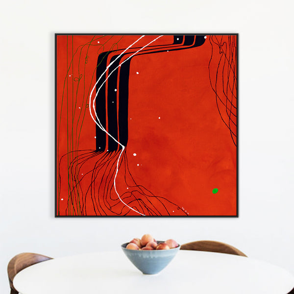 Harmony of Minimalism and Textures in Abstract Original Painting, Canvas Wall Art with Red Oil and Acrylic | Viento (40"x40")