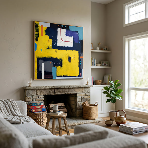 Moody Navy Abstract Wall Art — Large Original Oil Painting, Textured Canvas — "Vigil"