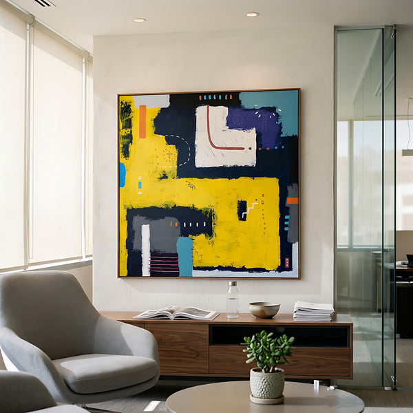 Moody Navy Abstract Wall Art — Large Original Oil Painting, Textured Canvas — "Vigil"
