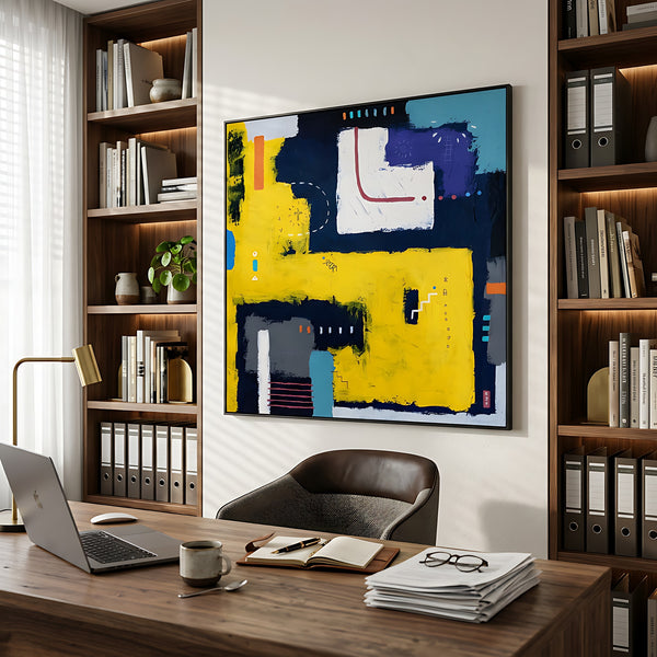 Moody Navy Abstract Wall Art — Large Original Oil Painting, Textured Canvas — "Vigil"