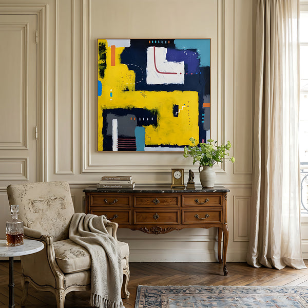 Moody Navy Abstract Wall Art — Large Original Oil Painting, Textured Canvas — "Vigil"