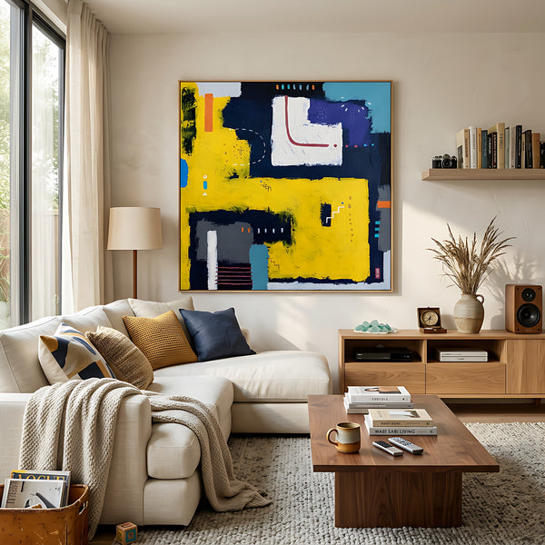 Moody Navy Abstract Wall Art — Large Original Oil Painting, Textured Canvas — "Vigil"