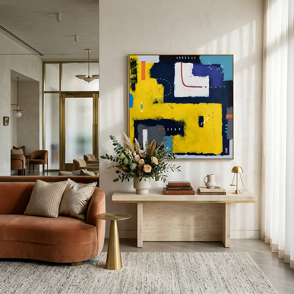 Moody Navy Abstract Wall Art — Large Original Oil Painting, Textured Canvas — "Vigil"