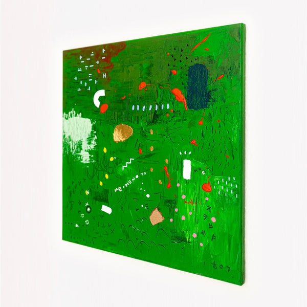 Abstract Painting - Original Wall Art – Oil & Acrylic on Canvas – Green Contemporary Modern Wall Art – Viridis Carus (20"x20" | 50x50cm)