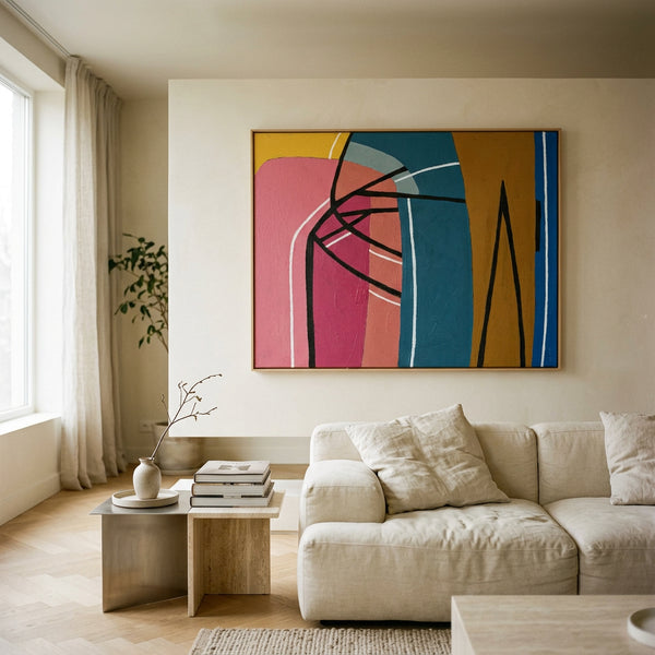 Moody Black Minimalist Abstract Wall Art — Original Oil Painting, Textured Canvas Statement — "Vis Lineae"