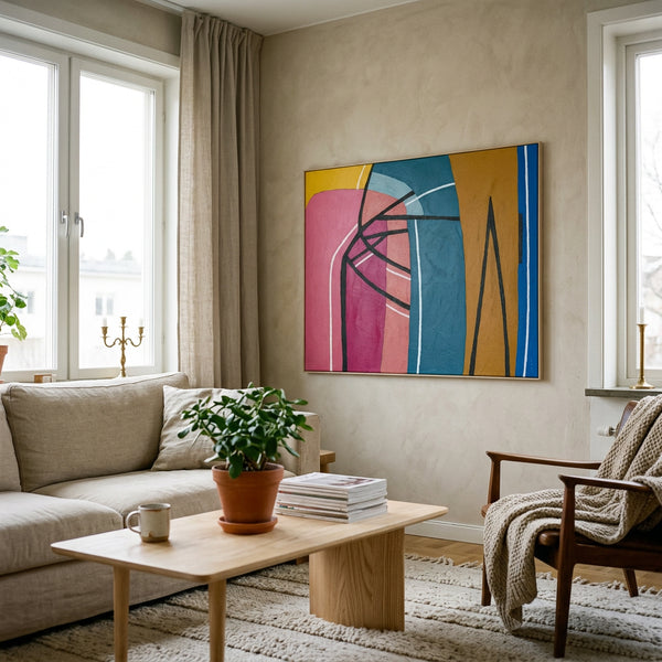 Moody Black Minimalist Abstract Wall Art — Original Oil Painting, Textured Canvas Statement — "Vis Lineae"