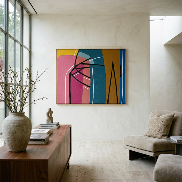 Moody Black Minimalist Abstract Wall Art — Original Oil Painting, Textured Canvas Statement — "Vis Lineae"