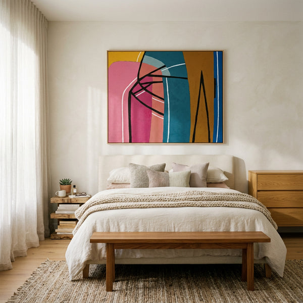 Moody Black Minimalist Abstract Wall Art — Original Oil Painting, Textured Canvas Statement — "Vis Lineae"