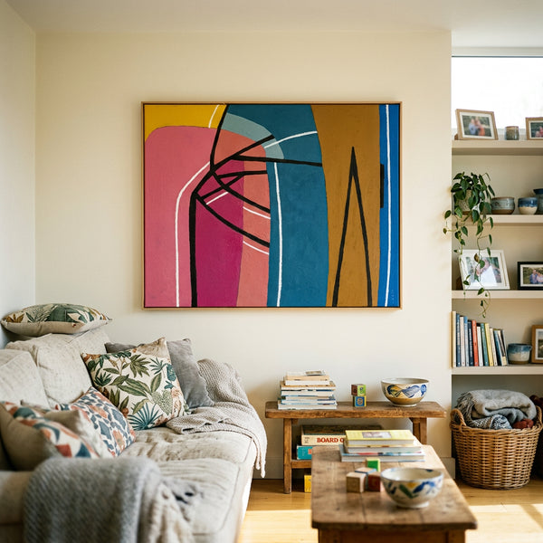 Moody Black Minimalist Abstract Wall Art — Original Oil Painting, Textured Canvas Statement — "Vis Lineae"