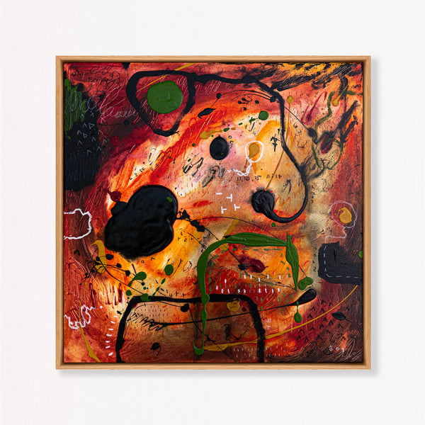 Abstract Painting - Original Wall Art – Oil & Acrylic on Canvas – Orange Red Contemporary Modern Wall Art – Werthers II (20"x20" | 50x50cm)