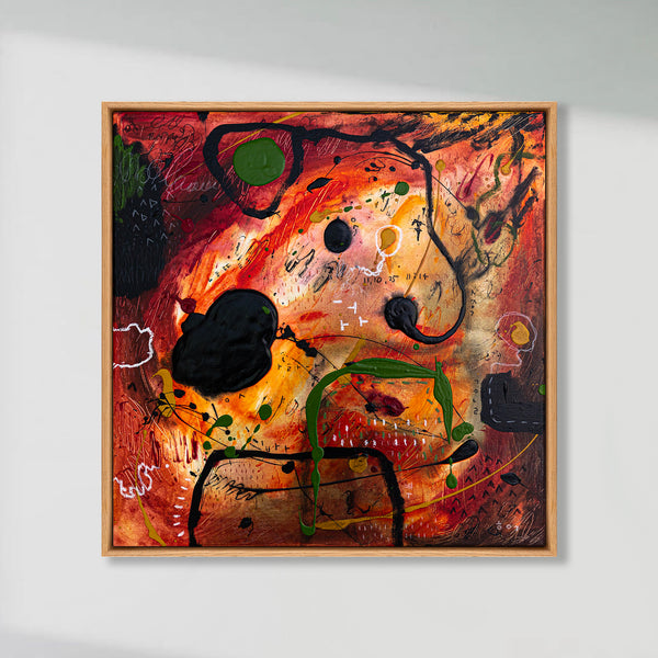 Abstract Painting - Original Wall Art – Oil & Acrylic on Canvas – Orange Red Contemporary Modern Wall Art – Werthers II (20"x20" | 50x50cm)