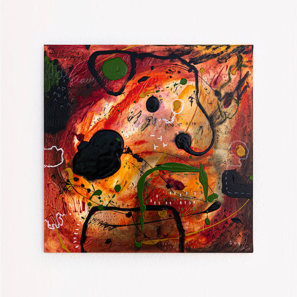 Abstract Painting - Original Wall Art – Oil & Acrylic on Canvas – Orange Red Contemporary Modern Wall Art – Werthers II (20"x20" | 50x50cm)