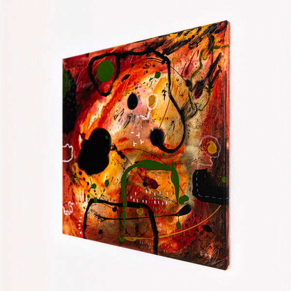 Abstract Painting - Original Wall Art – Oil & Acrylic on Canvas – Orange Red Contemporary Modern Wall Art – Werthers II (20"x20" | 50x50cm)