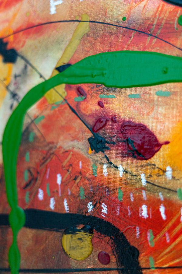 Abstract Painting - Original Wall Art – Oil & Acrylic on Canvas – Orange Red Contemporary Modern Wall Art – Werthers II (20"x20" | 50x50cm)