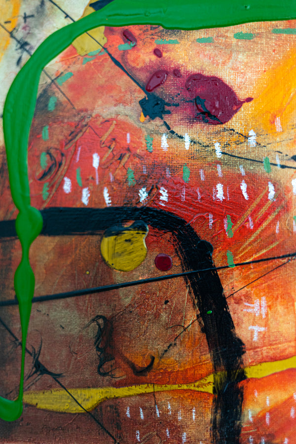 Abstract Painting - Original Wall Art – Oil & Acrylic on Canvas – Orange Red Contemporary Modern Wall Art – Werthers II (20"x20" | 50x50cm)